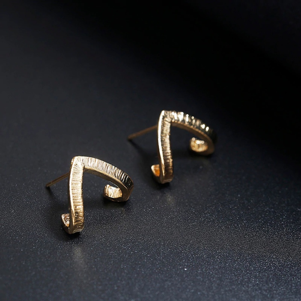 Gold Goldtone Geometric Cuff Stud Huggie Earrings - Picture 4 of 6